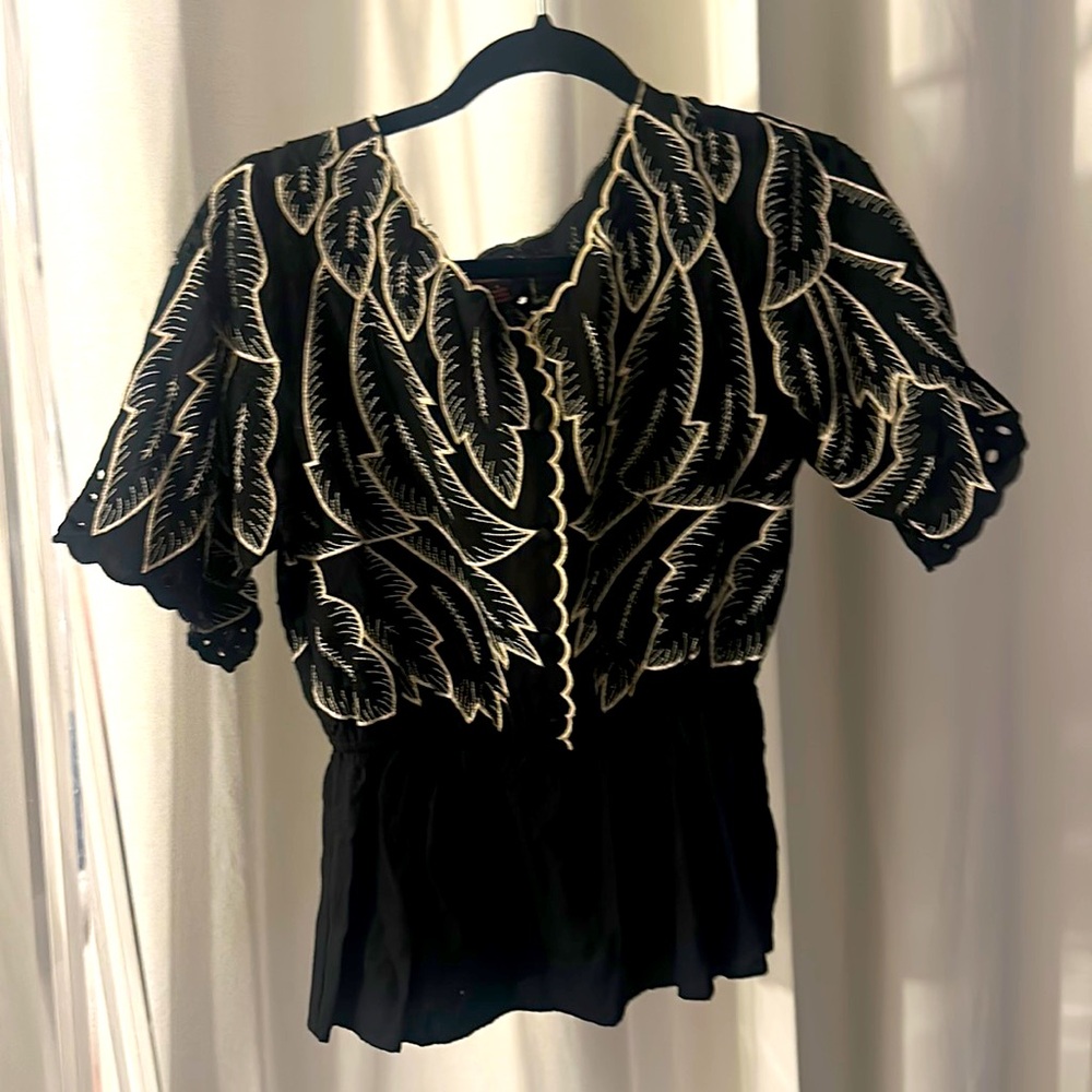 NWOT Anthropologie Embroidered black top